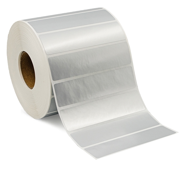 Silver polyester etiketter, på rulle, 100x25 mm
